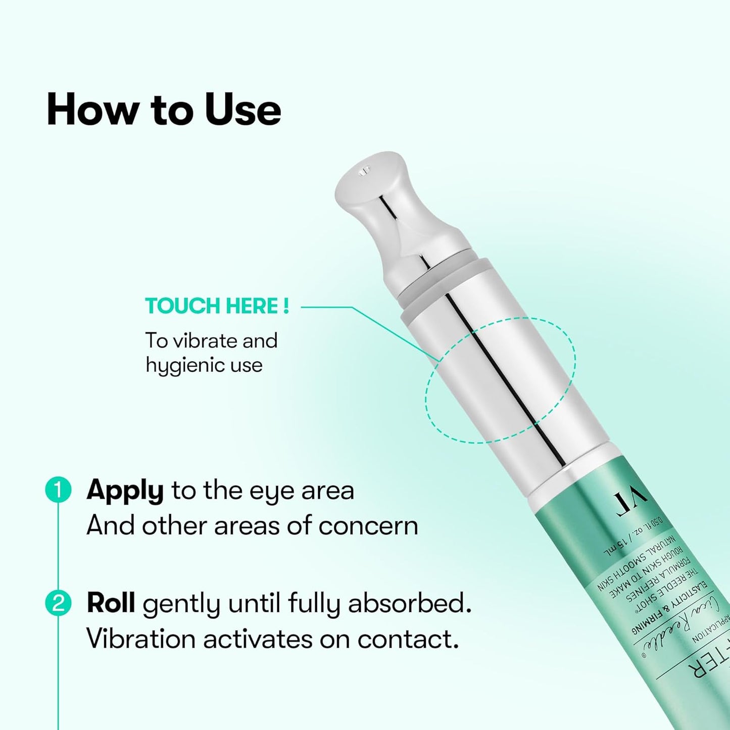 VT COSMETICS PDRN Reedle Shot Eye Cream, Vibrating Eye Applicator for Puffy Eyes, Dark Circles & Under Eye Bags, Firming & Wrinkle Care with PDRN Collagen, Korean Skincare, 0.51 fl oz