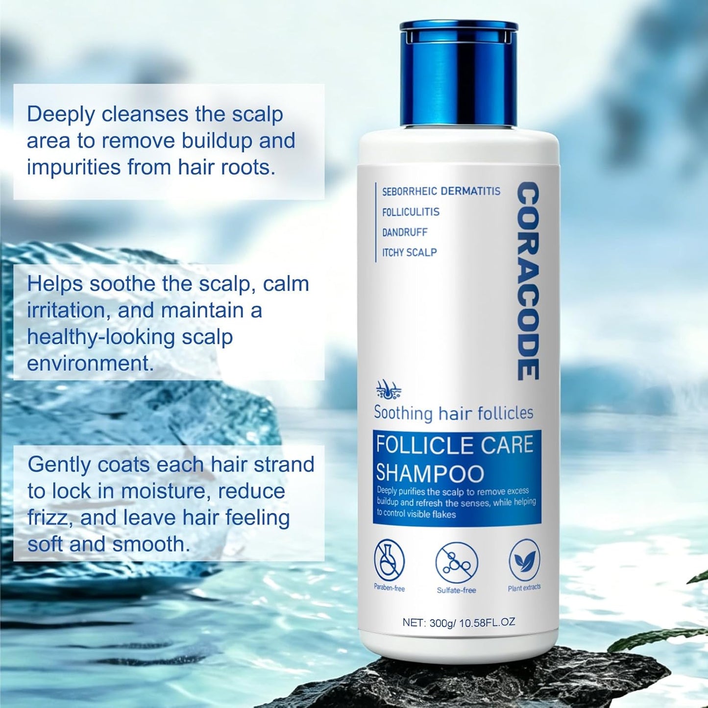 Folliculitis shampoo for itchy, flaky scalps; purifying formula to soothe and balance the scalp; care for oily scalps; for men and women.