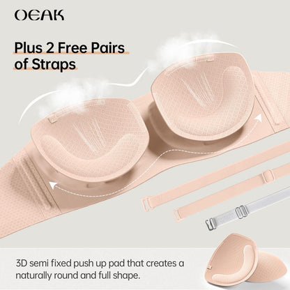 💞Womens Strapless Bras Push Up Bandeau Bra Non Slip Wireless Supportive Padded Bras Seamless Comfortable Tube Jelly Bra-2