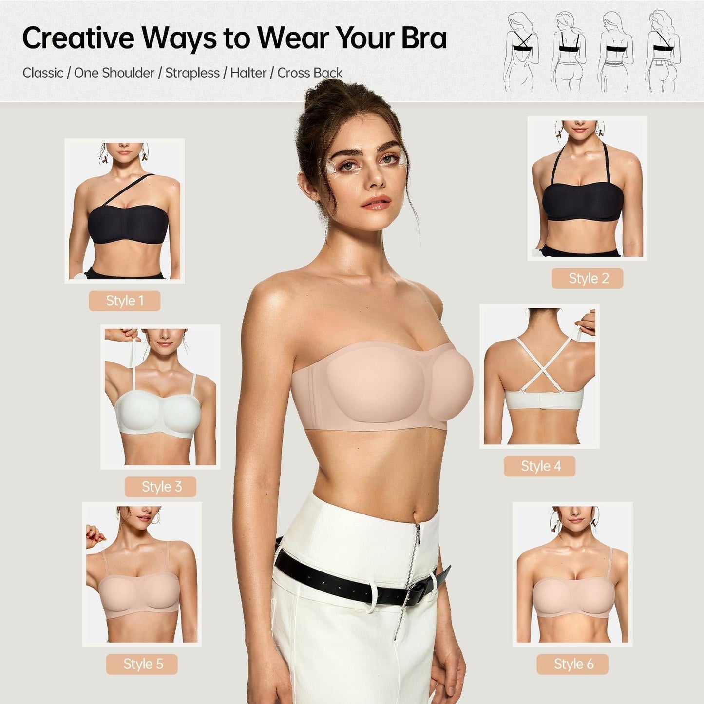 💞Womens Strapless Bras Push Up Bandeau Bra Non Slip Wireless Supportive Padded Bras Seamless Comfortable Tube Jelly Bra-3