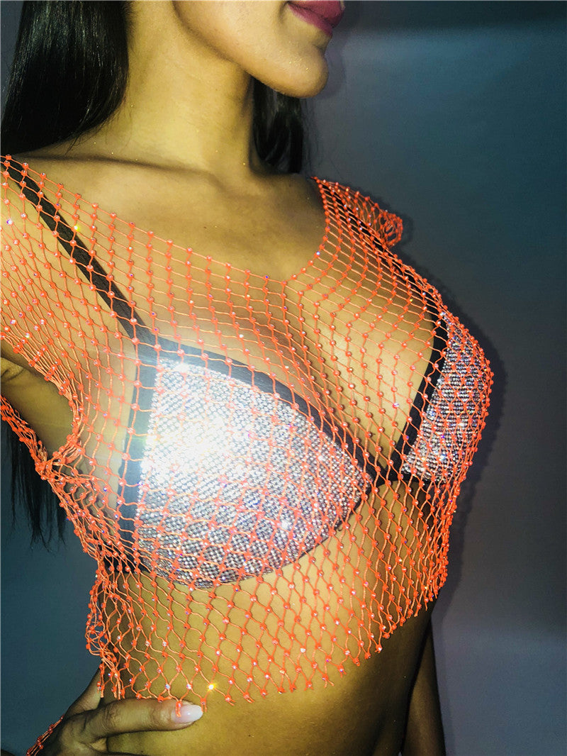 Fascinating Rhinestone-Embellished Fishnet Crop Top-8