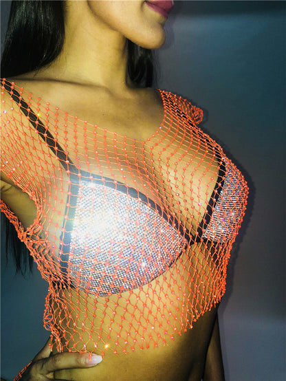 Fascinating Rhinestone-Embellished Fishnet Crop Top-8