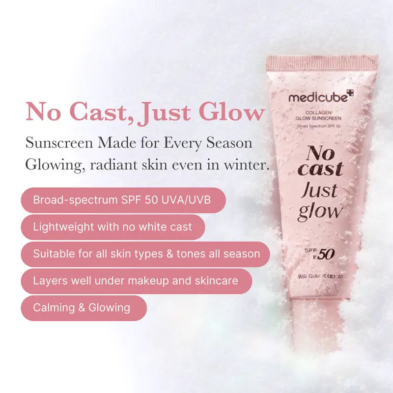No Cast Just Glow Collagen Sunscreen | SPF 50 Broad Spectrum Face Sunscreen | Lightweight, Non-Sticky, Hydrating Formula | No White Cast or Residue | Peptide, Cica for Soothing & Natural Glow-1