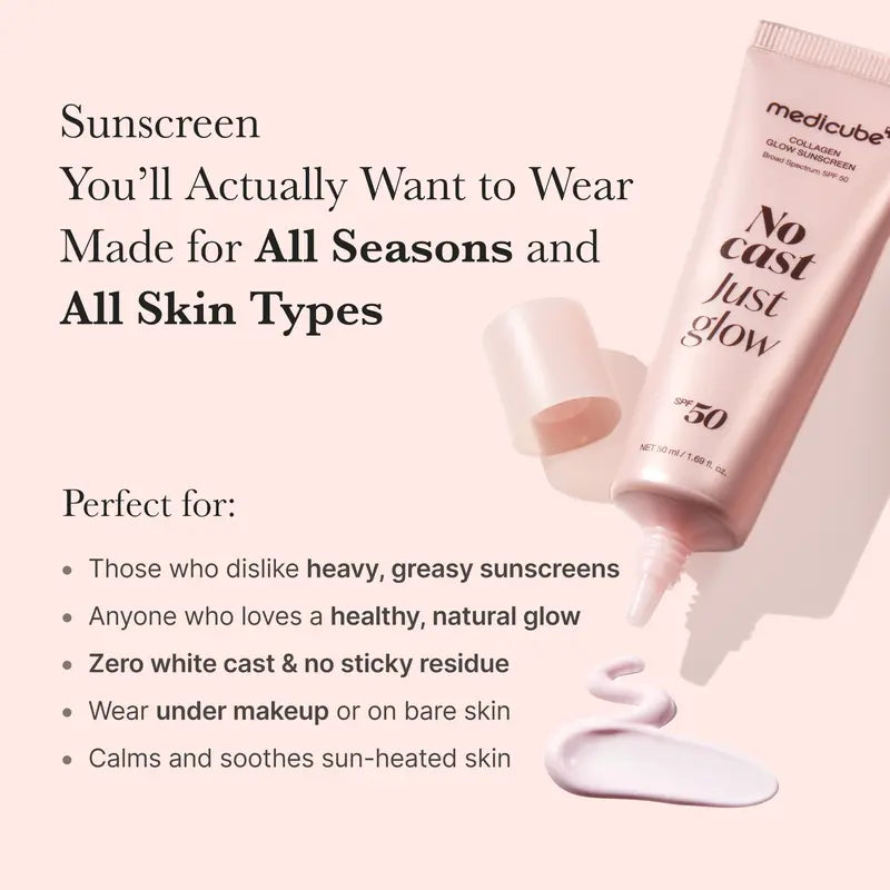 No Cast Just Glow Collagen Sunscreen | SPF 50 Broad Spectrum Face Sunscreen | Lightweight, Non-Sticky, Hydrating Formula | No White Cast or Residue | Peptide, Cica for Soothing & Natural Glow-2