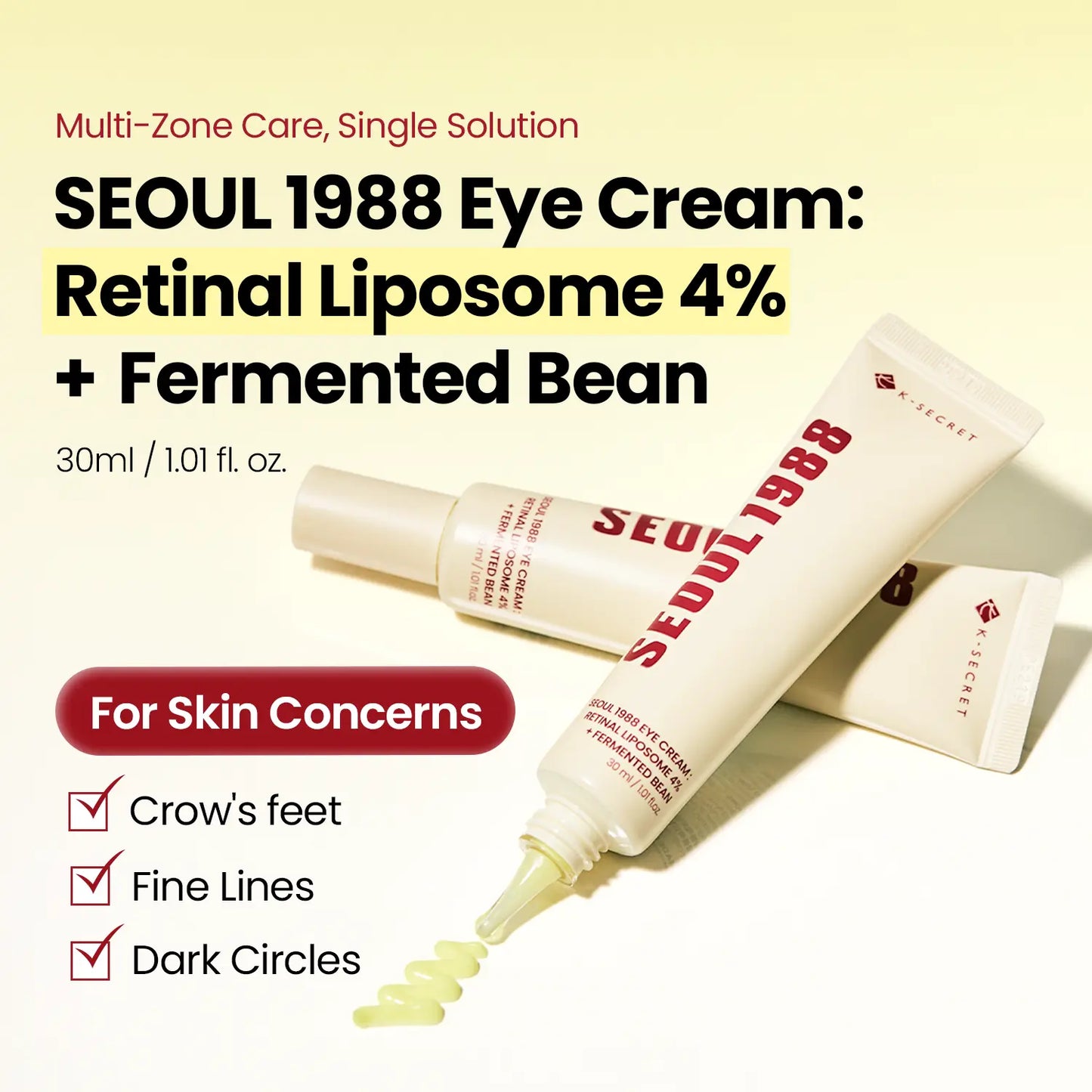 [KSECRET Official] SEOUL 1988 Retinal Eye Cream – Formulated with Advanced Retinal Liposome 4% | Intensive Eye Care for Dark Circles, Fine Lines & Under-Eye Bags | Korean Skincare