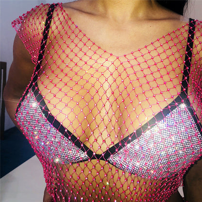 Fascinating Rhinestone-Embellished Fishnet Crop Top-9