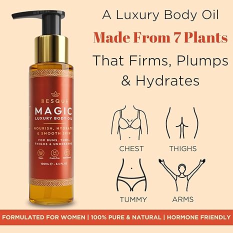 Besque Original Magic Body Oil, 3.4 FL OZ, After Shower Body Oil For Women, Hydrating Skin Care For Full Body That Plumps, Tightens, & Firms Skin With Natural Ingredients, Luxury Spa Gifts - Pack of 1