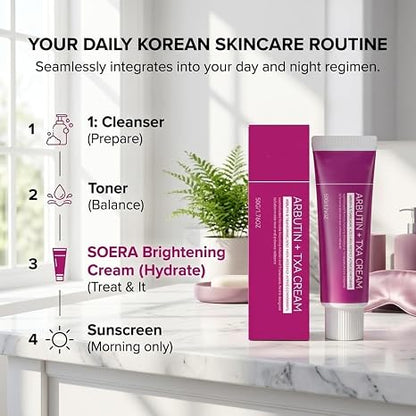 Official SOERA Korean Brightening Cream, Arbutin And Tranexamic Acid Facial Cream For Uneven Skin Tone And Dark Spot Appearance Care For Daily Skincare Routine