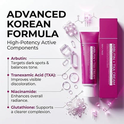Official SOERA Korean Brightening Cream, Arbutin And Tranexamic Acid Facial Cream For Uneven Skin Tone And Dark Spot Appearance Care For Daily Skincare Routine