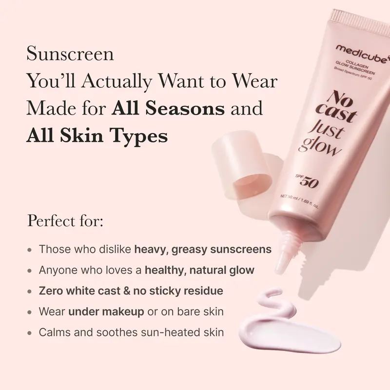 No Cast Just Glow Collagen Sunscreen | SPF 50 Broad Spectrum Face Sunscreen | Lightweight, Non-Sticky, Hydrating Formula | No White Cast or Residue | Peptide, Cica for Soothing & Natural Glow-2