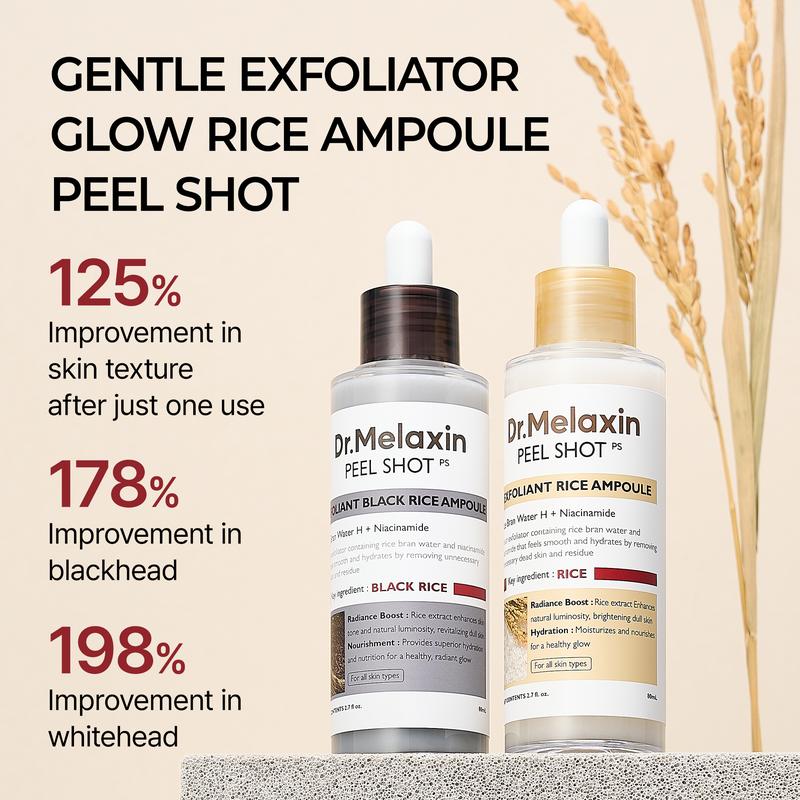 [Dr.Melaxin Official] Peel Shot Glow Rice Ampoule Duo - Serums for Brightening, Exfoliating, and Moisturizing - Suitable for All Skin Types-2