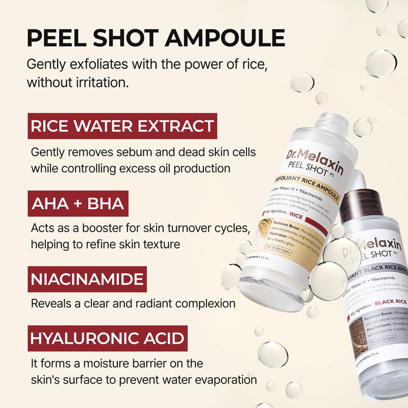 [Dr.Melaxin Official] Peel Shot Glow Rice Ampoule Duo - Serums for Brightening, Exfoliating, and Moisturizing - Suitable for All Skin Types-4
