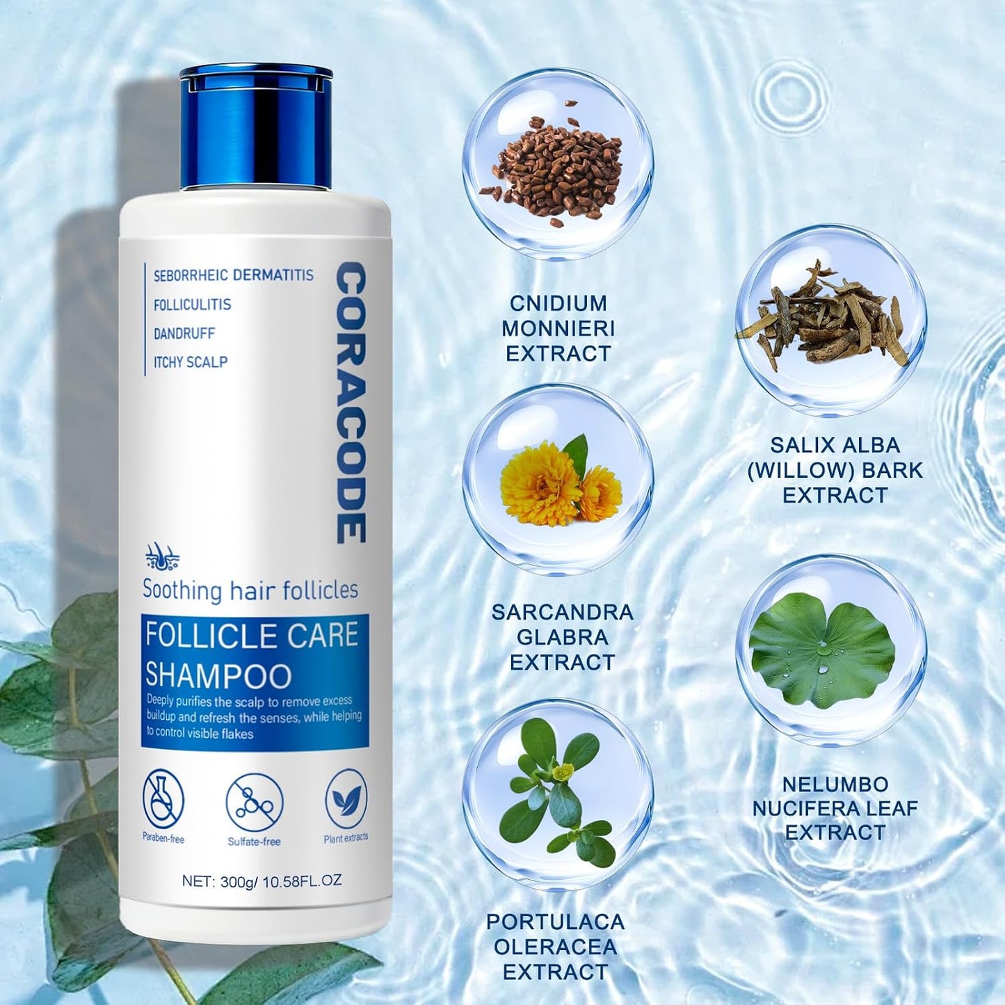 Folliculitis shampoo for itchy, flaky scalps; purifying formula to soothe and balance the scalp; care for oily scalps; for men and women.