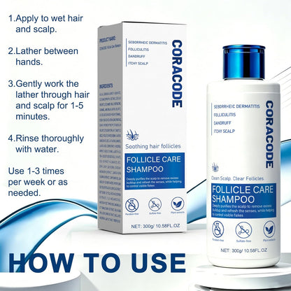 Folliculitis shampoo for itchy, flaky scalps; purifying formula to soothe and balance the scalp; care for oily scalps; for men and women.