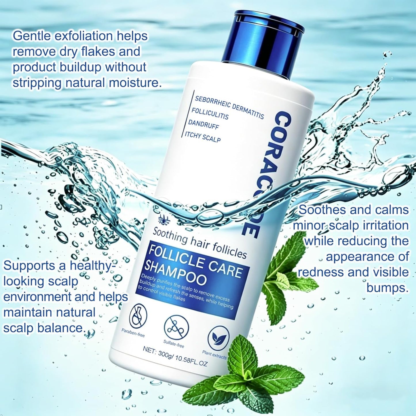 Folliculitis shampoo for itchy, flaky scalps; purifying formula to soothe and balance the scalp; care for oily scalps; for men and women.