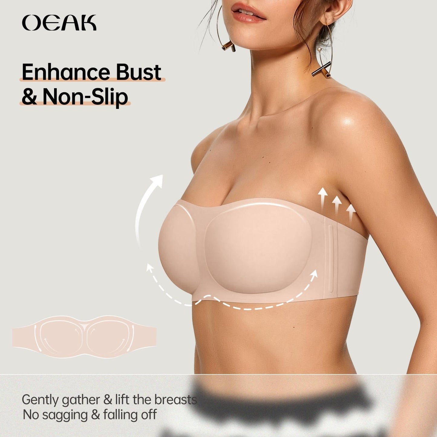 💞Womens Strapless Bras Push Up Bandeau Bra Non Slip Wireless Supportive Padded Bras Seamless Comfortable Tube Jelly Bra-1