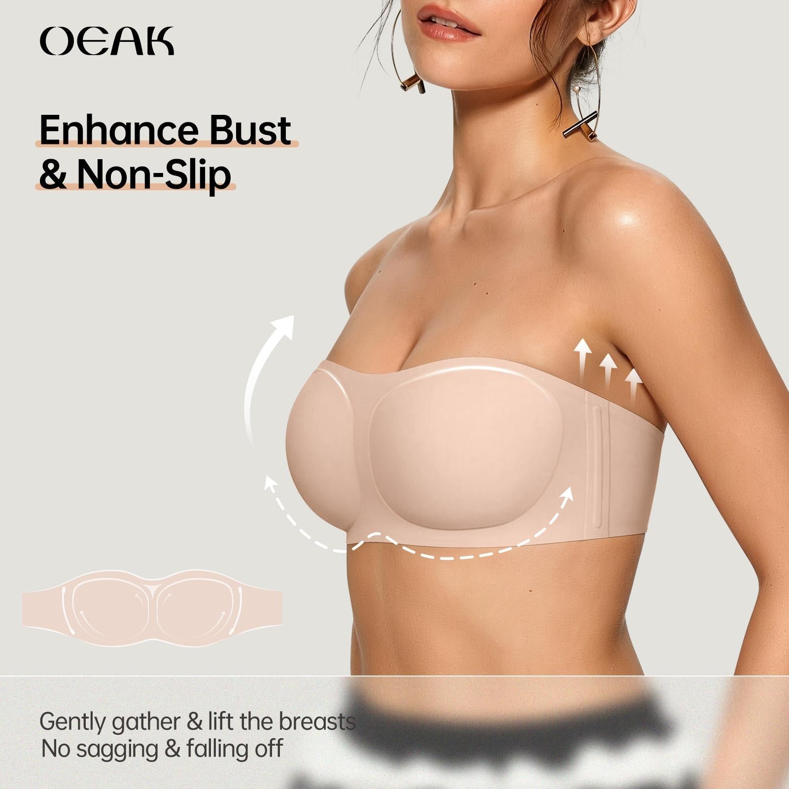 💞Womens Strapless Bras Push Up Bandeau Bra Non Slip Wireless Supportive Padded Bras Seamless Comfortable Tube Jelly Bra-1