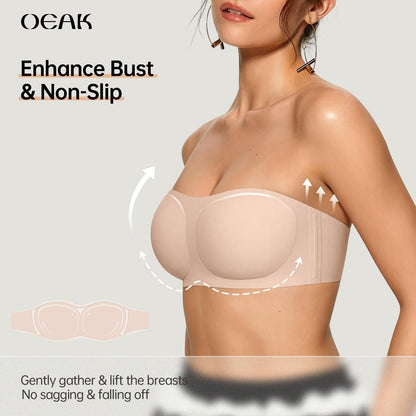 💞Womens Strapless Bras Push Up Bandeau Bra Non Slip Wireless Supportive Padded Bras Seamless Comfortable Tube Jelly Bra-1