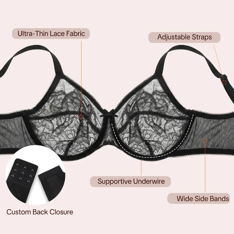 💞50K+ SOLD!👙HSIA Enchante Floral Lace Plus Size Underwire Unlined Unpadded Minimizer Full Coverage Bra Women's Wear Comfortable Breathable Mesh Cup-4