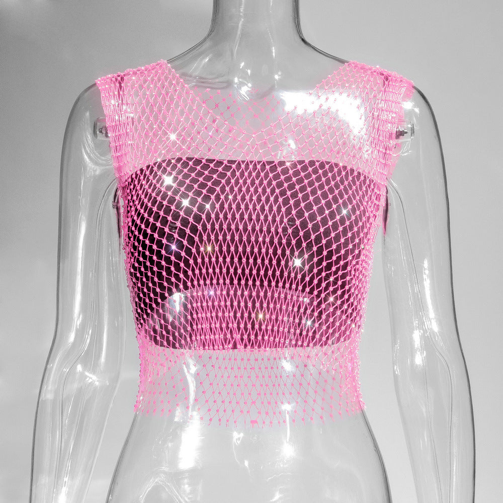 Fascinating Rhinestone-Embellished Fishnet Crop Top-10