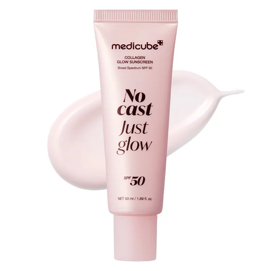 No Cast Just Glow Collagen Sunscreen | SPF 50 Broad Spectrum Face Sunscreen | Lightweight, Non-Sticky, Hydrating Formula | No White Cast or Residue | Peptide, Cica for Soothing & Natural Glow
