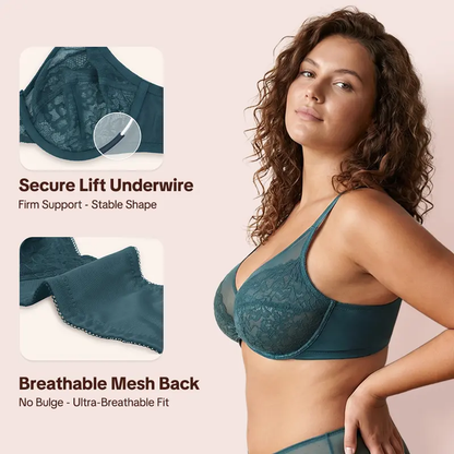 💞50K+ SOLD!👙HSIA Enchante Floral Lace Plus Size Underwire Unlined Unpadded Minimizer Full Coverage Bra Women's Wear Comfortable Breathable Mesh Cup-2