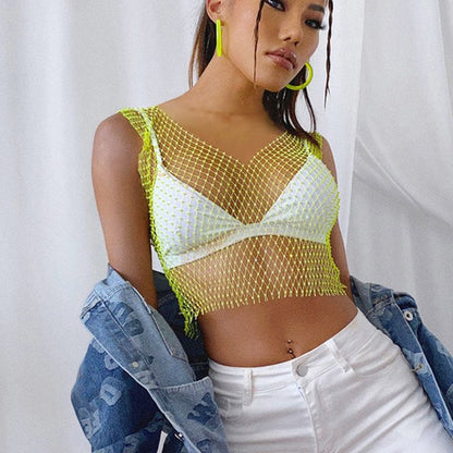 Fascinating Rhinestone-Embellished Fishnet Crop Top-4