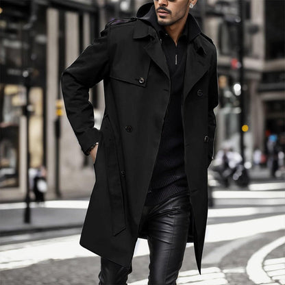 Men's Lapel Double Breasted Coats with Pockets-4