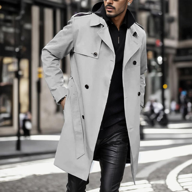 Men's Lapel Double Breasted Coats with Pockets-3
