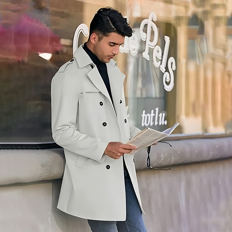 Men's Lapel Double Breasted Coats with Pockets-8
