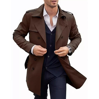 Men's Lapel Double Breasted Coats with Pockets-9