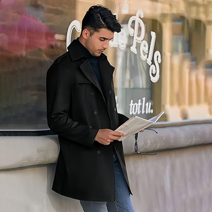 Men's Lapel Double Breasted Coats with Pockets-7