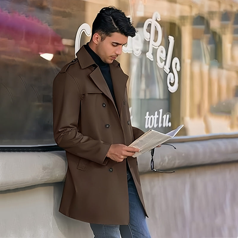 Men's Lapel Double Breasted Coats with Pockets-6