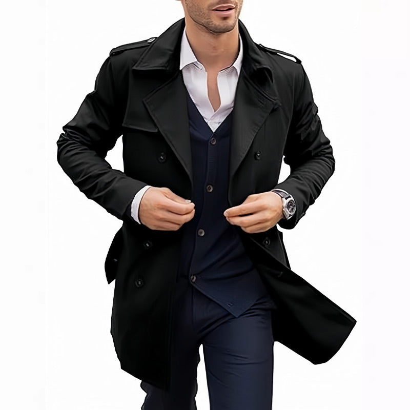 Men's Lapel Double Breasted Coats with Pockets-16