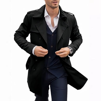 Men's Lapel Double Breasted Coats with Pockets-16