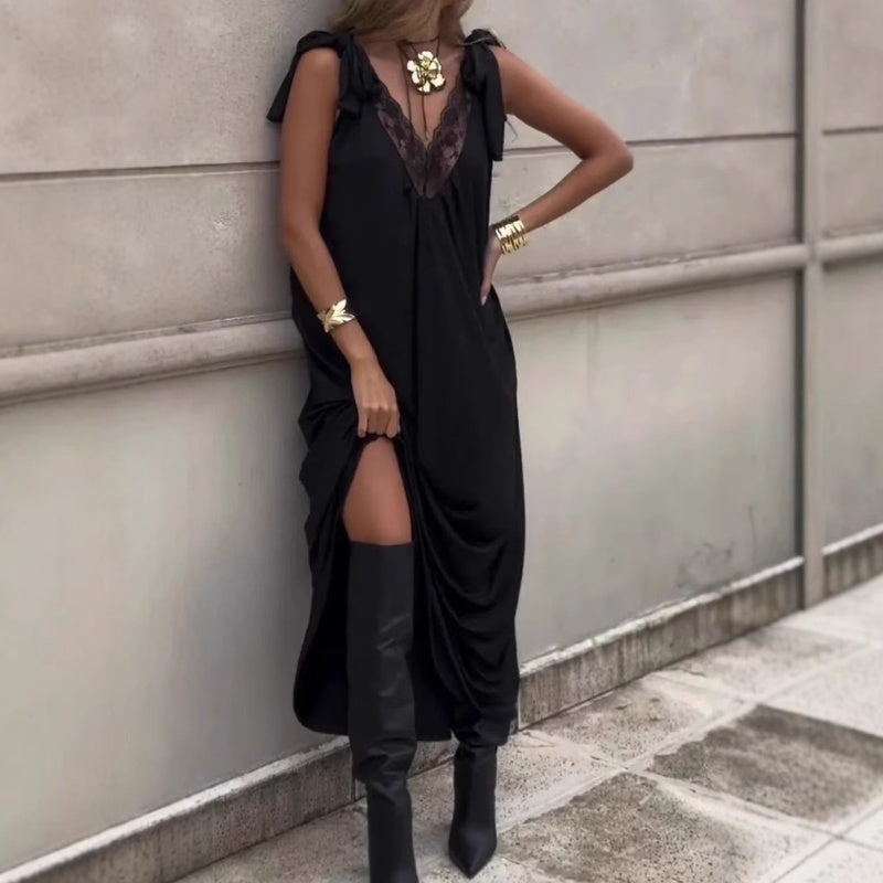Women's Lace V-Neck Sleeveless Maxi Dress-2