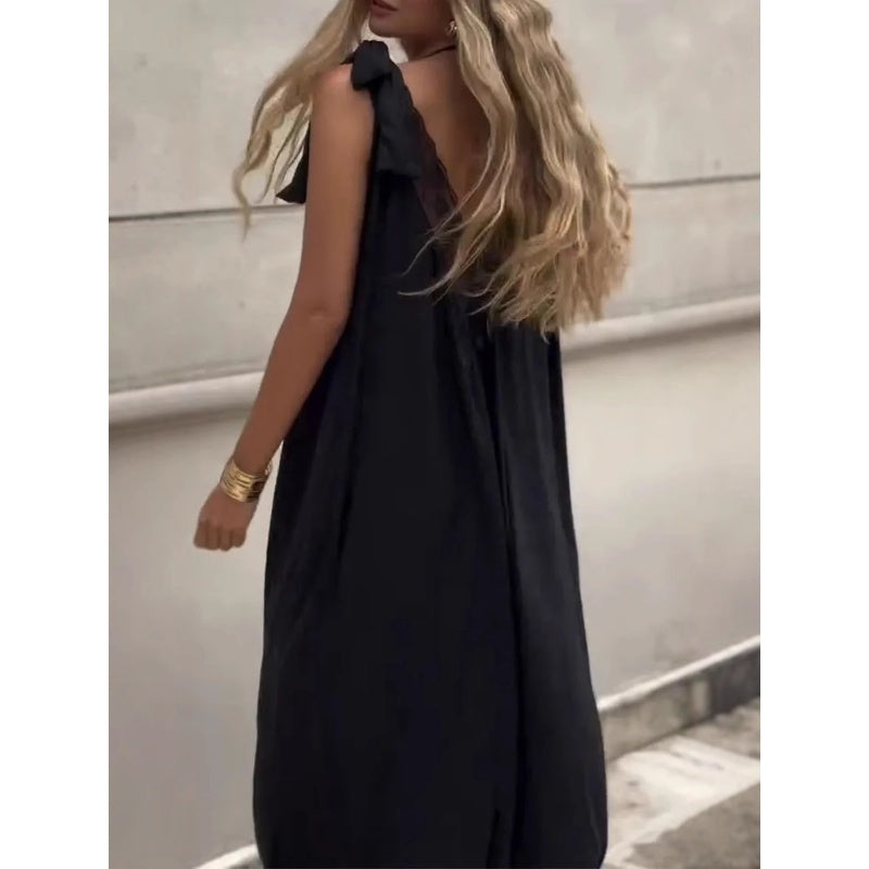 Women's Lace V-Neck Sleeveless Maxi Dress-3