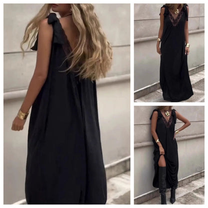Women's Lace V-Neck Sleeveless Maxi Dress-4