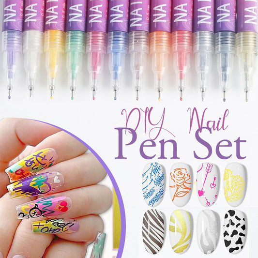 🎁Heißer Verkauf – 50 % Rabatt!✨ 12 Farben Nagelkunst-Stifte-Set für kreative Designs 💅🎨